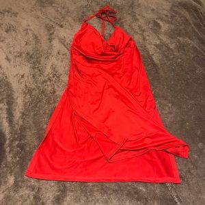 Red Split halter dress and Black body-con Dress
